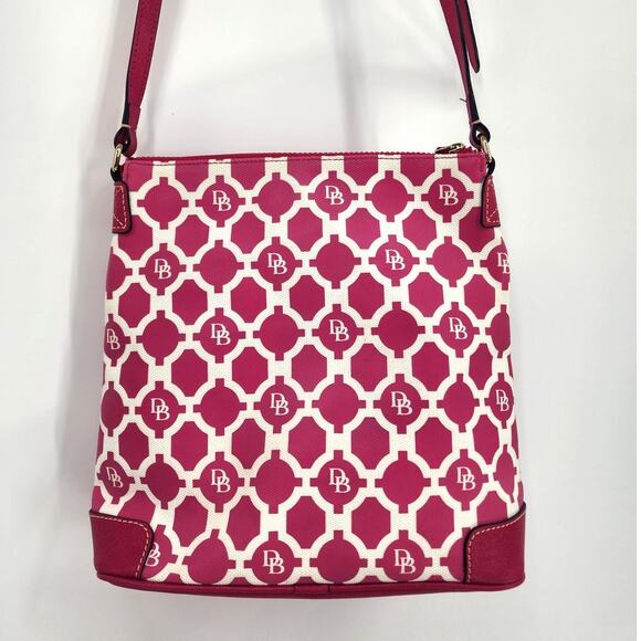 Dooney & Bourke Pink & White Geo Print Canvas Crossbody - Picture 5 of 16